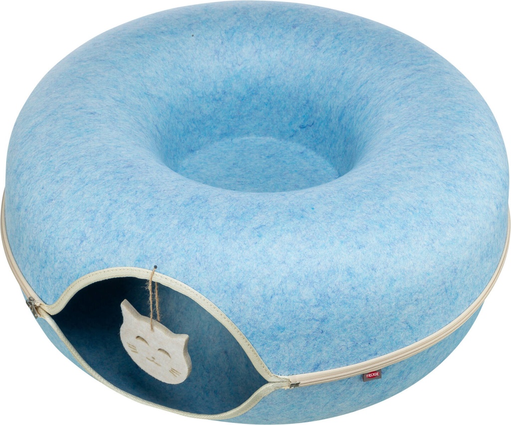 Cueva de fieltro para gatos con juguete, azul 2