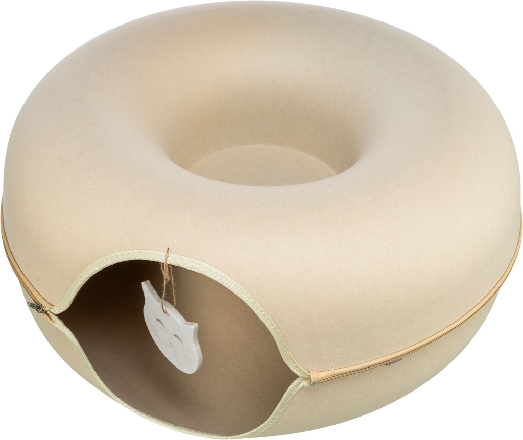 Cueva de fieltro para gatos con juguete, beige 2