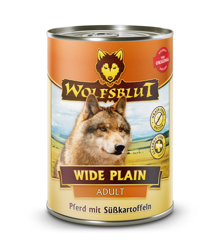 Lata 395g Wolfsblut Adult Wide Plain Caballo con boniato