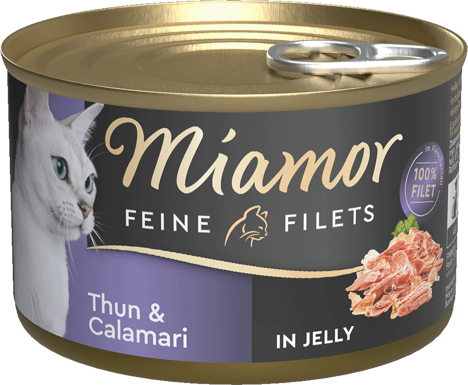 Miamor Feine Filets en gelatina Atún y calamar, lata 185 g