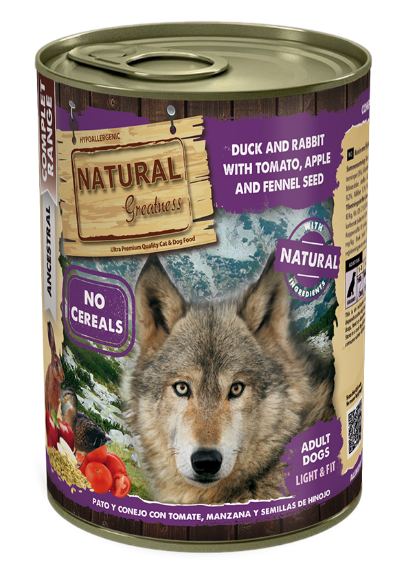 [NGD40020] Natural Greatness Lata Pato y Conejo con Tomate, Manzana y Semillas de Hinojo para perros, 400 g