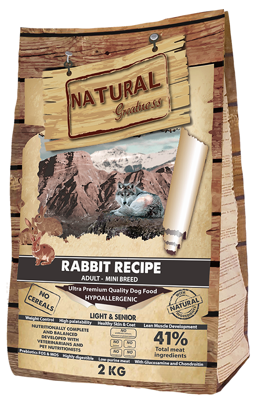 [ASK81MI02] Natural Greatness Receta de Conejo Mini – pienso light sin cereales para perros de razas pequeñas (2 kg)