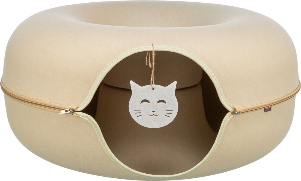 [42985] Cueva de fieltro para gatos con juguete, beige