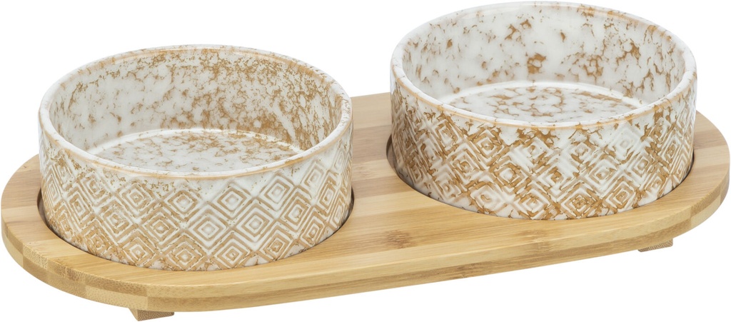 [24828] Set Comederos, cerámica/bambú (Ref.: 24828 Medidas: 2 × 0.3 l/ø 12 cm)