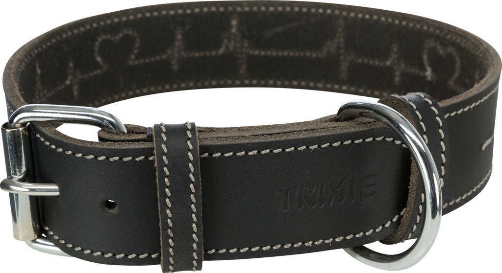 [18984] Collar de Cuero Engrasado Rustic Heartbeat, negro (S–M: 34–40 cm/30 mm)