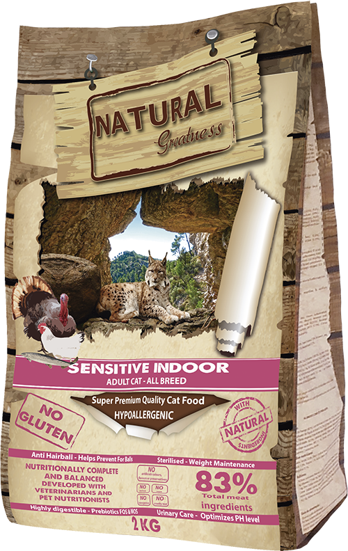 [asc39si6b] Natural Greatness Receta Sensitive Indoor – pienso para gatos esterilizados y senior (600 g)
