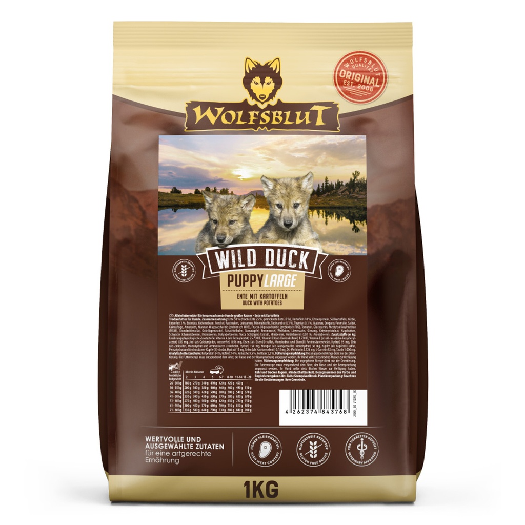 [WB843768] Wolfsblut Puppy Large Breed Wild Duck – Pato con patata (1 kg)
