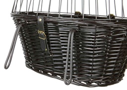 Cesta de mimbre para bicicleta de perros para fijar al manillar, negra